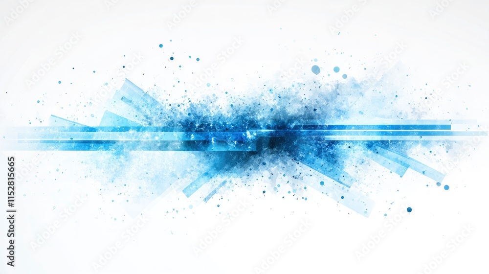 Poster a vibrant abstract blue background featuring splashes of color and dynamic geometric shapes blending