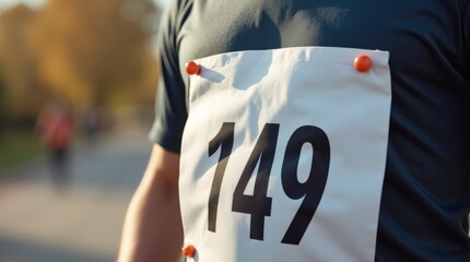 white race bib number pinned to a runner's shirt