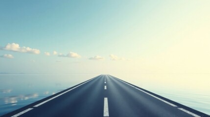Fototapeta premium Endless Asphalt Path Extending Over Calm Water Towards a Serene Horizon