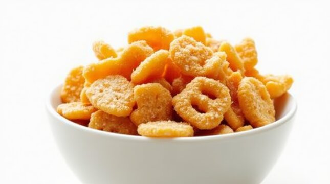 Savory Snack Mix in White Bowl, Tasty Chex Mix on White Background