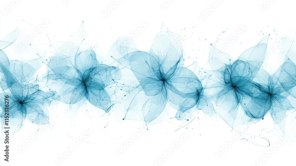 Poster delicate blue floral abstract design with flowing lines and translucent petals creating an ethereal 
