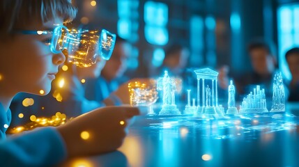 child exploring ancient history vr - metaverse/virtual worlds