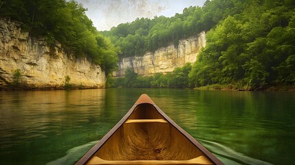 Fototapeta premium Canoeing through a serene green river canyon