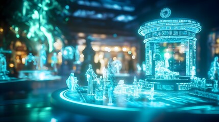 Obraz premium futuristic city hologram, ar shopping - metaverse & virtual worlds