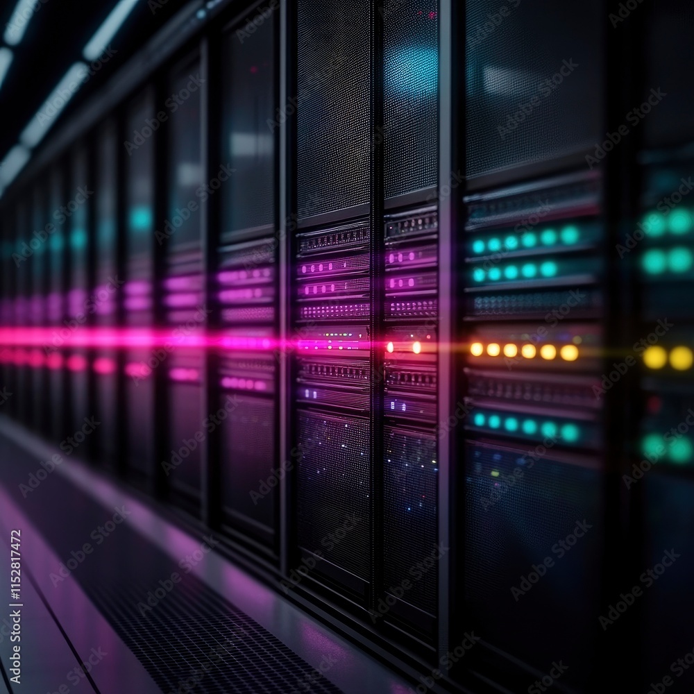 Aufkleber high-tech server room with illuminated data servers and vibrant colors showcasing modern technology 