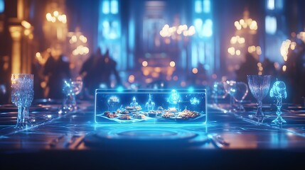 Fototapeta premium futuristic dinner table hologram feast - futuristic technology