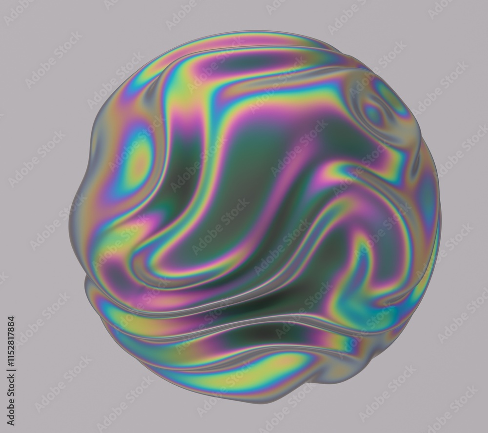 Aufkleber holographic glossy sphere with ripples and distortions on the surface with vibrant rainbow iridescen