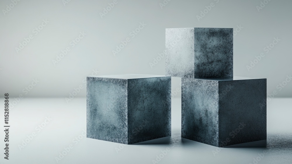 Poster minimalist arrangement of three textured concrete cubes creating an aesthetic visual composition on 