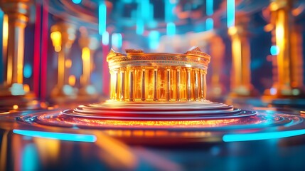 golden temple futuristic neon lights abstract - futuristic/sci-fi a.