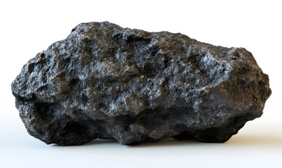 Dark gray rough rock isolated on white.