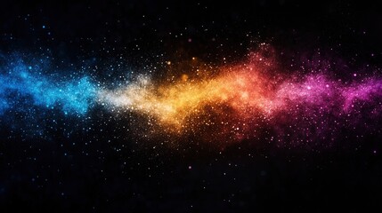 A vibrant cosmic nebula with swirling colors of blue, orange, pink, and yellow amidst a starry backdrop in deep space