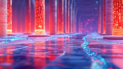 neon egypt: glowing hieroglyphic columns - neon and glowing effects
