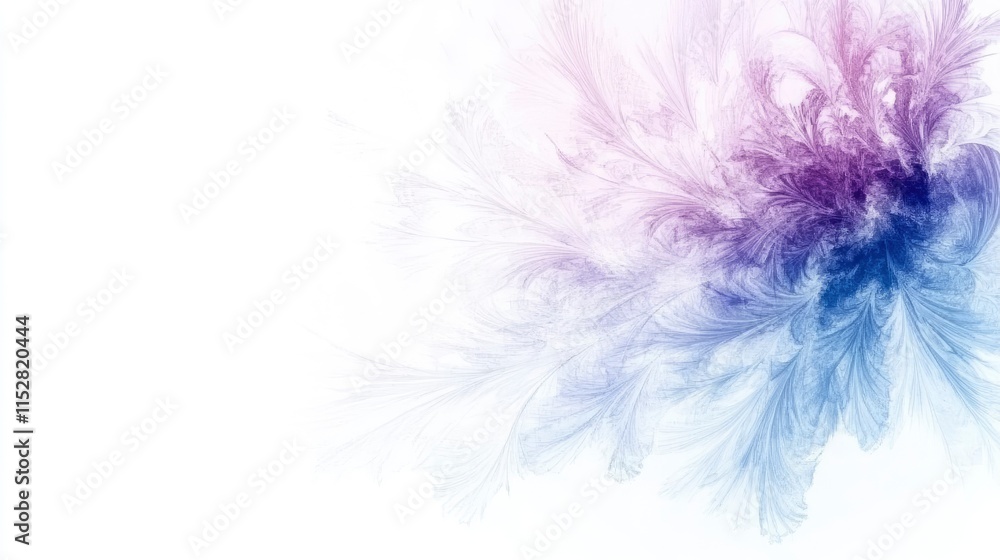 Poster abstract fractal pattern with delicate purple and blue hues radiating from a central focal point in 