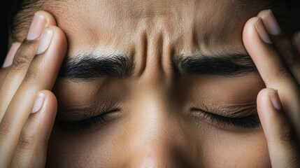 Fototapeta premium Close up of Woman s Face Showing Stress Anxiety Headache or Migraine