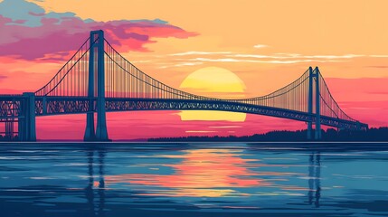 Obraz premium Suspension Bridge Sunset Scenic Landscape