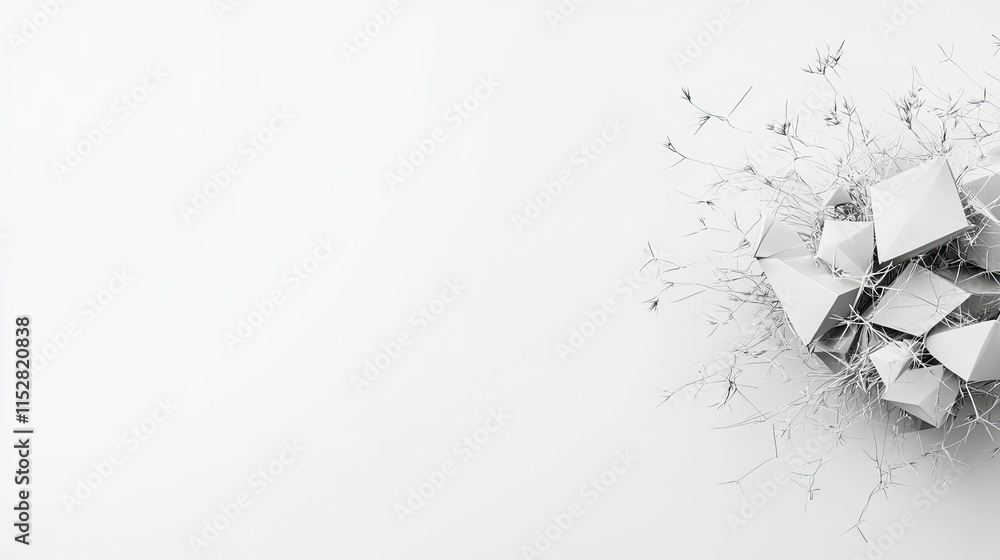 Aufkleber abstract composition of white geometric shapes and delicate branches creating a harmonious contrast 
