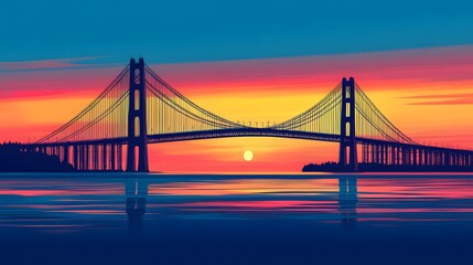 Fototapeta premium Suspension Bridge Sunset Silhouette Scenic Landscape