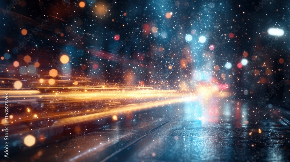 Aufkleber vibrant abstract night scene with streaks of light and falling snow, creating a dynamic and magical 