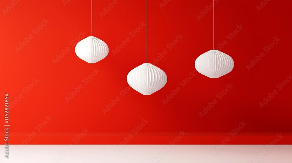 Poster elegant chinese new year paper lanterns minimal 3d clean and sharp design with hanging lanterns in a