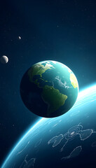 Fototapeta premium green planet from space, flat design, with white tones
