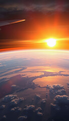 View of the sunrise above planet earth, colorful, with white tones