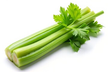 Celery Stalks Overhead: High Angle Photo of Isolated Celery on White Background