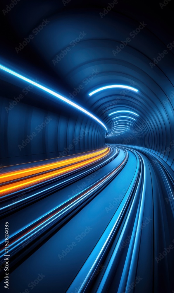 Aufkleber abstract view of a modern tunnel with dynamic light trails showcasing motion and depth in blue tones