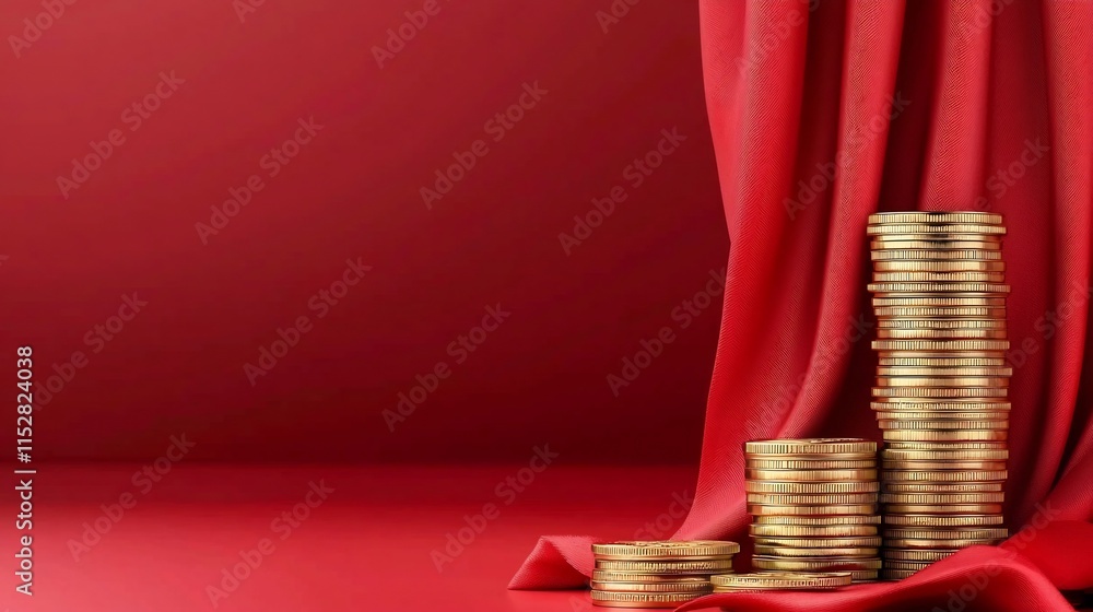 Aufkleber a stunning 3d showcasing a celebratory backdrop featuring gleaming gold coins and rich red fabrics c