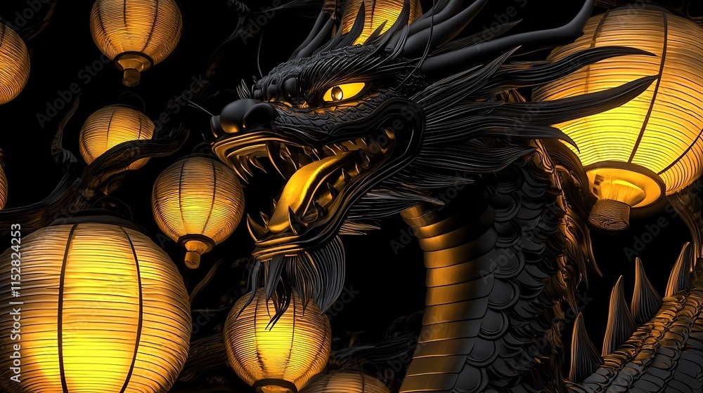 Poster glowing and festive year of the dragon design with empty text section for copy space in 3d tradition