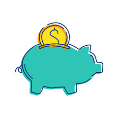 Piggy Bank with Coin Icon Illustration acommon symbol for saving money, especially for small savings or kids' savings. Perfect for financial themes, apps, or presentation.