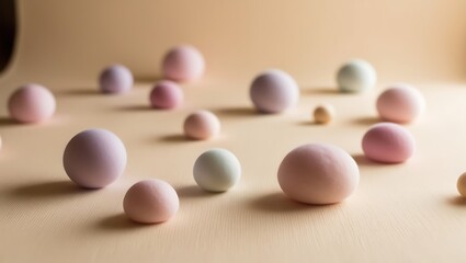 Pastel Colored Spheres Arranged on Beige Surface
