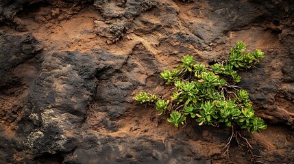 Fototapeta premium Close-up Photo: Resilient Plant Thriving Amongst Rugged Rocks. AI Generated
