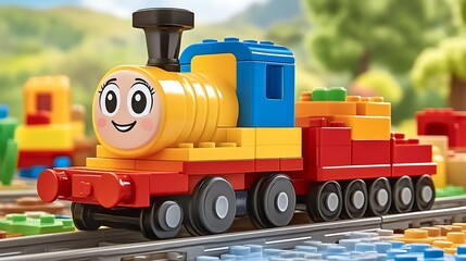 Fototapeta premium Colorful toy train on tracks.