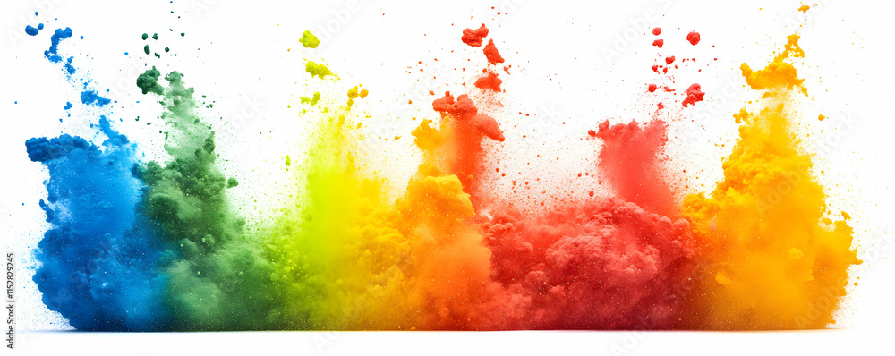 Poster vibrant color explosion, a burst of hues dynamically intermingles, creating a stunning visual sympho