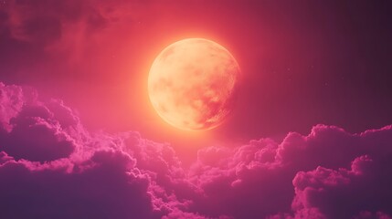 Fiery Crimson Moon Rises Through Vivid Night Clouds: Stunning Photo. AI Generated