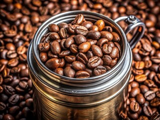Coffee Bean Seeds Canister - Eye-Level Photo, Roasted Coffee Beans, Coffee Packaging, Brown Canister, Coffee Supplies
