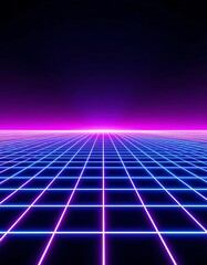 Retro Futuristic Grid Landscape Neon Lights