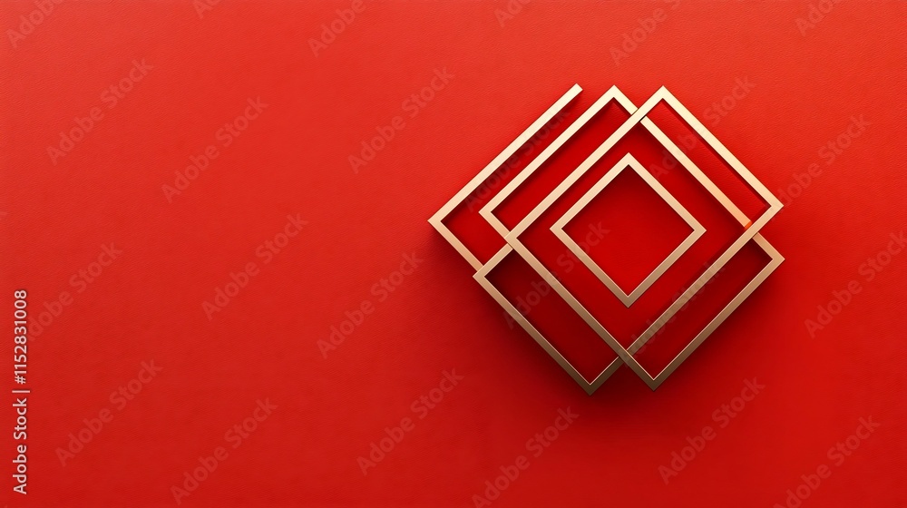 Poster luxurious golden frame floating on a vibrant red background with designated text area for elegant di