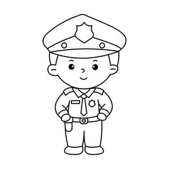 Vector of careers character outline of a police officer for coloring book