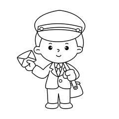 Vector of careers character outline of a postman for coloring book