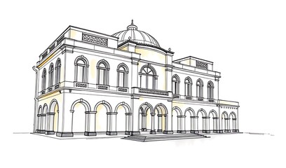 Elegant Classic Building: Line Art Illustration. AI Generated