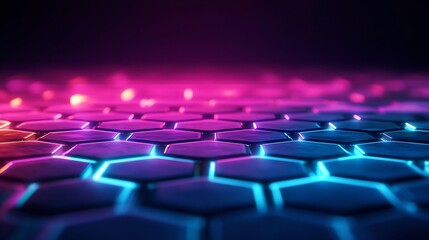 Fototapeta premium Vibrant Holographic Grid in Dynamic Motion with Neon Glowing Outlines