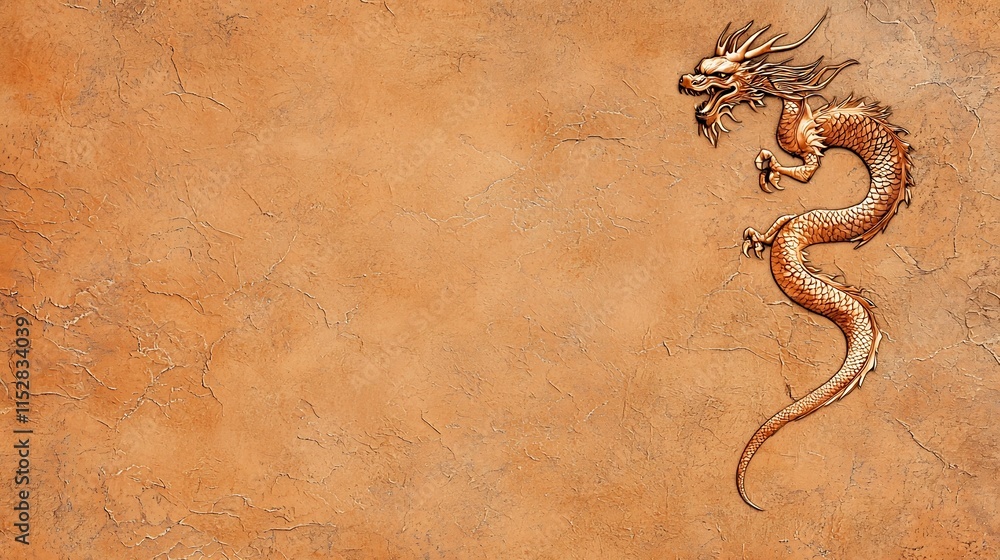 Aufkleber elegant and ornamental golden dragon motif design on a textured background with space for text overl