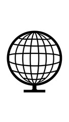 Fototapeta premium “Icon of a Globe” – A black-and-white globe icon with a grid, symbolizing global reach, communication, or travel, on a white background. 
