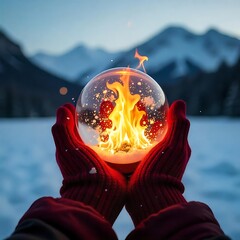 Hand Holding a Fiery Globe