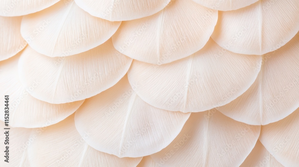 Poster a close-up view of layered, pale scales resembling a natural texture, showcasing soft colors and a s