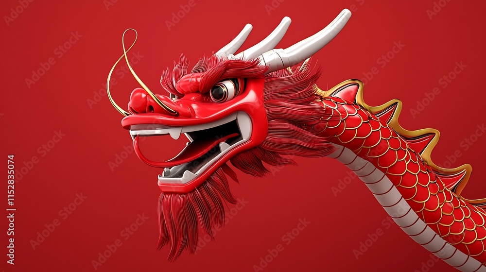 Poster captivating and dynamic dragon dance in bold red hues with editable text field for creative designs 