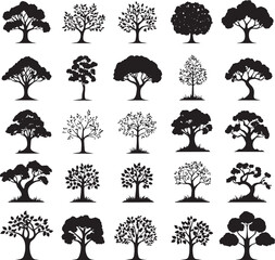 set of trees silhouettes