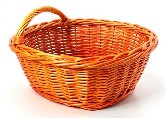 Obraz premium Empty Orange Basket, Shop Display, Wide Angle, White Background, Produce Basket, Fruit Basket, Market Basket, Empty Container, Woven Basket, Rustic Basket