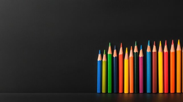 Colorful Wooden Pencil Wave Border on Blackboard - Back to School Vertical Concept